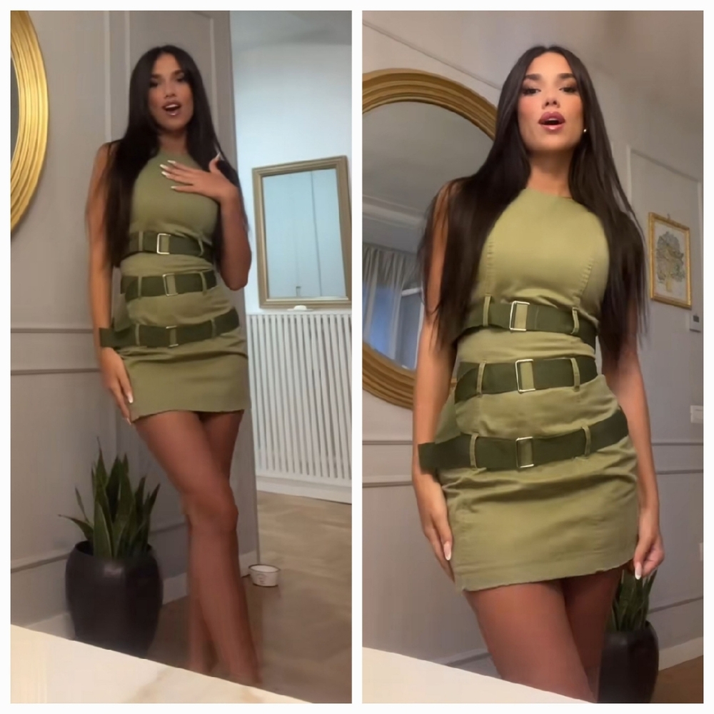 ZARA Mini Belted dress size xs green